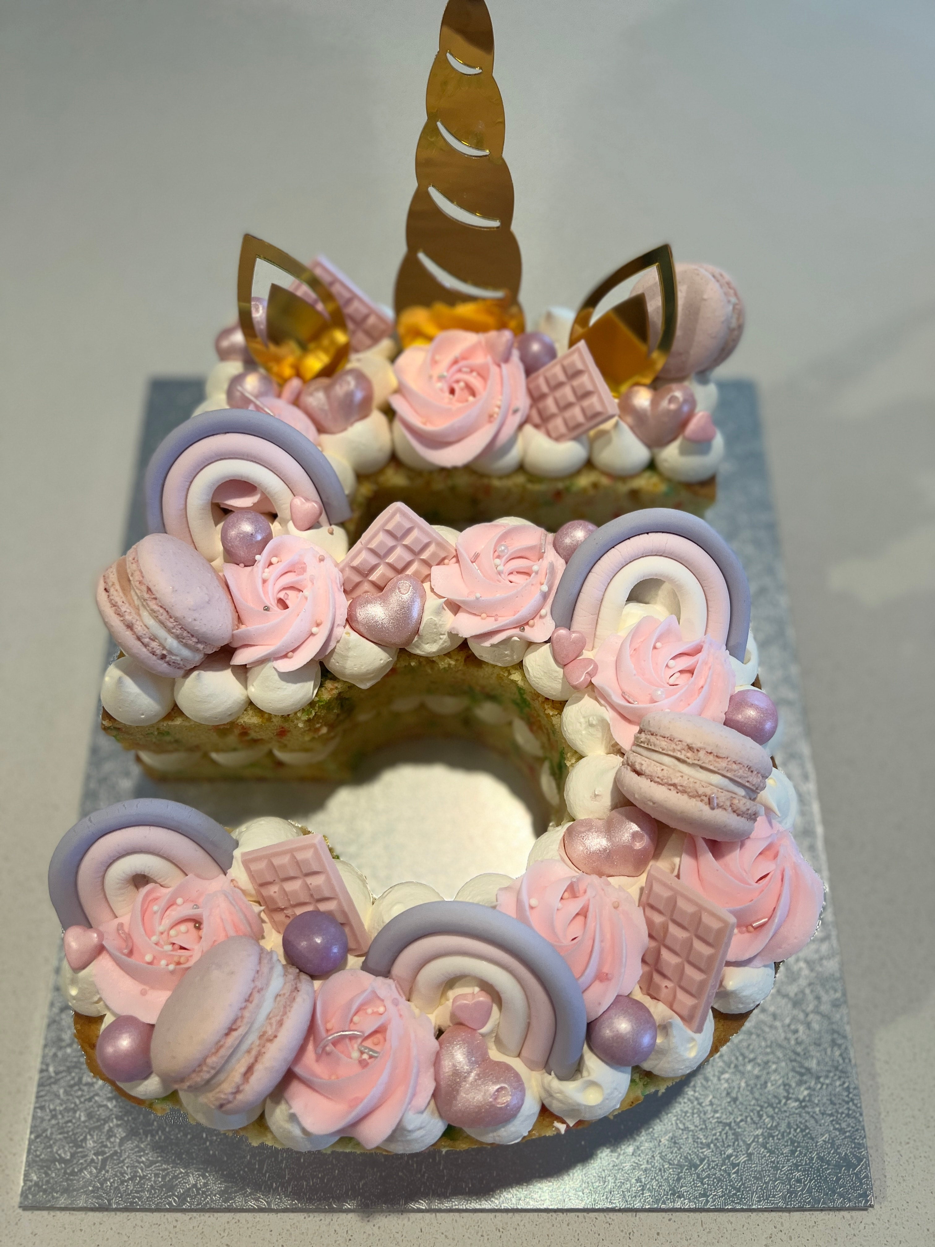 Sweet Unicorn Rainbow Monogram Cake - White Spatula